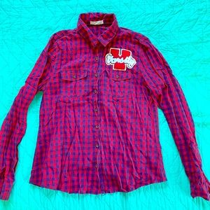 Women’s blue and red checkered long sleeve shirt